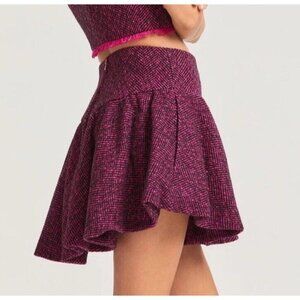 Love Shack Fancy Cordesia Boisin Berry Pink Tweed Pleated Mini Circle Skirt Sz 0